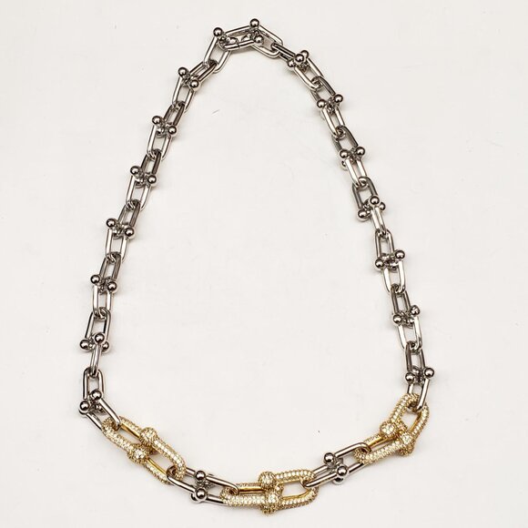 925 Pure Silver and Gold Plated Horse Shoe Necklace Chain - Picture 1 of 8